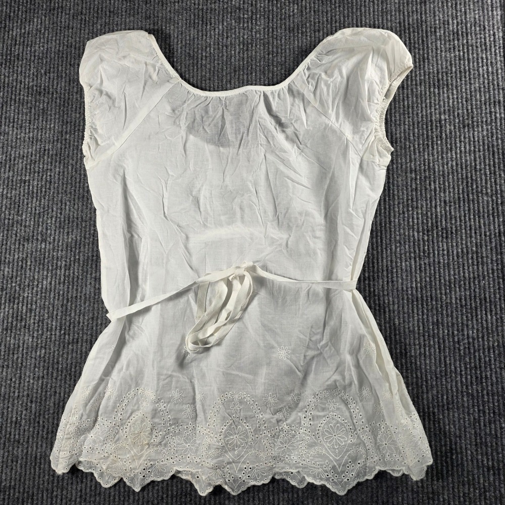 Max Edition White Cotton Eyelet Babydoll Top Cap Sleeve Empire Waist ABD4E30 M - Picture 5 of 5